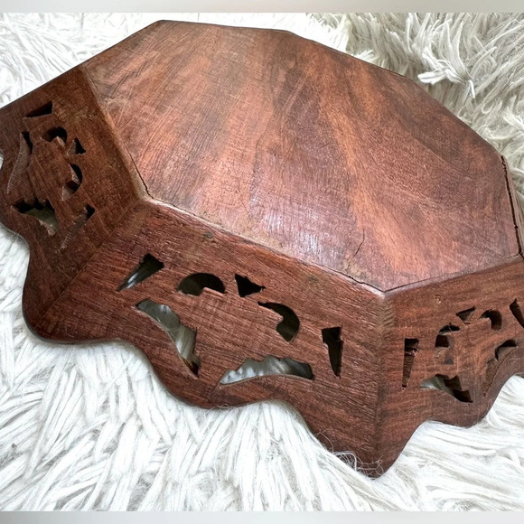 BOHO Indian carved inlay teak wood trey-Loving Coastal Living hand carved 1940. - Picture 5 of 7